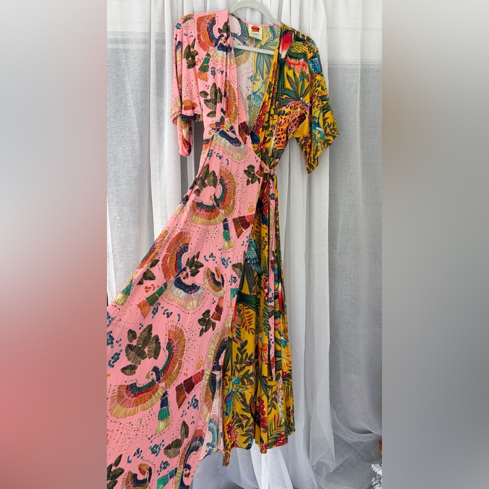 FARM Rio Birds In The Wild Wrap Maxi Dress – Multicolor Boho Tropical – Size M
